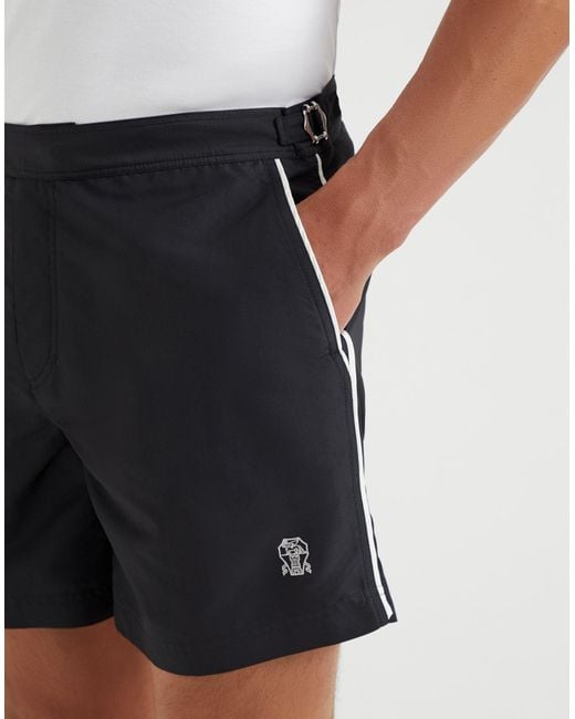 Brunello Cucinelli Black Logo Printed Swim Shorts for men