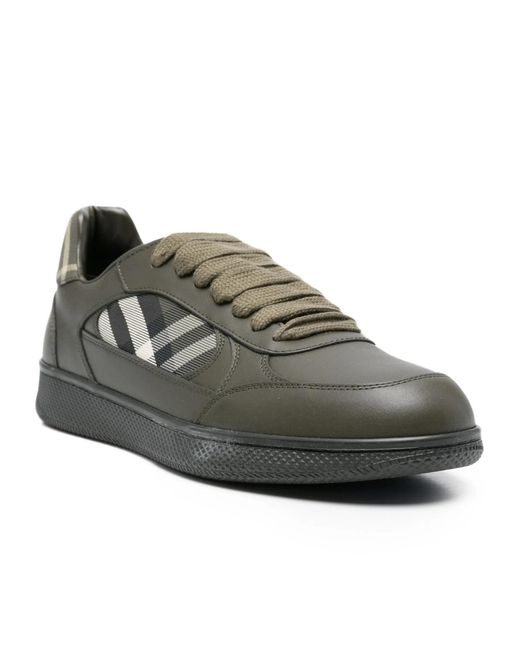 Burberry Green Check-Panel Sneakers for men