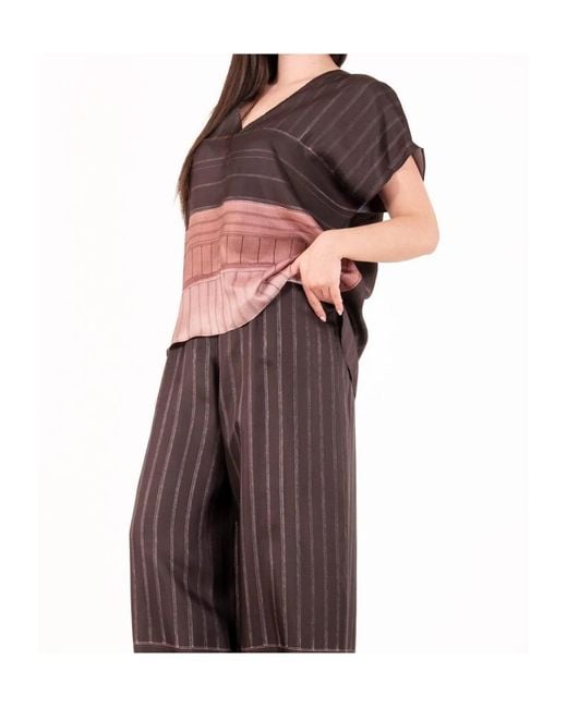 Alysi Red Vertical-Stripe Silk Blouse