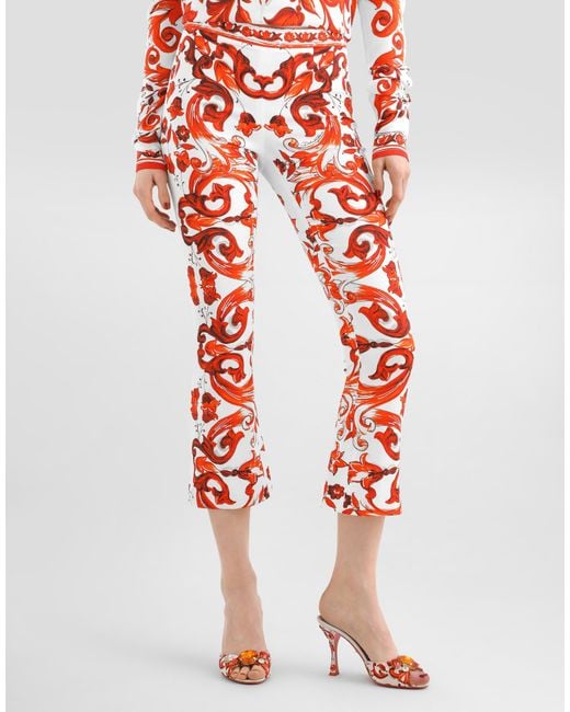 Dolce & Gabbana Red Majolica-Print Charmeuse Trousers