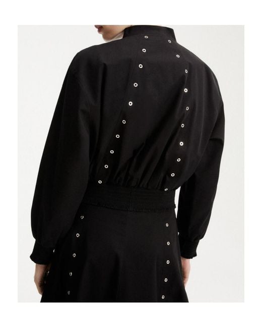 Marella Black Eyelet-Detail Cotton Bomber Jacket