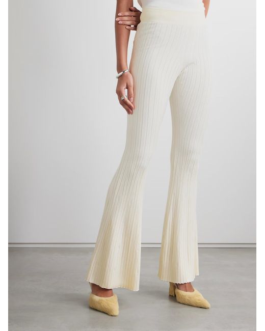 Stella McCartney White Ribbed Knit Flared Casual Pants