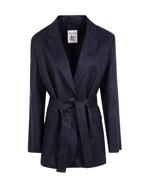 Semicouture Blue Belted Single-Breasted Blazer