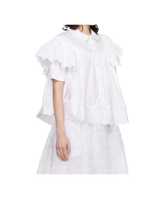 Simone Rocha White Puff Sleeve Ruffle Shirt