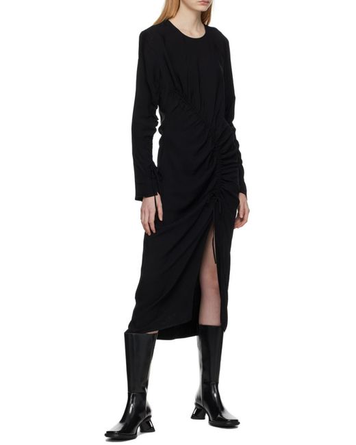 Holzweiler Black Long-Sleeve Gathered-Detail Dress