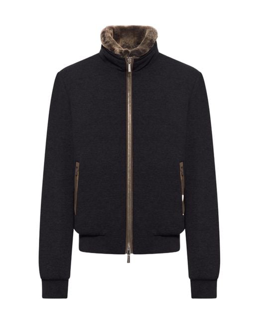Moorer Blue Fur-Collar Bomber Jacket for men