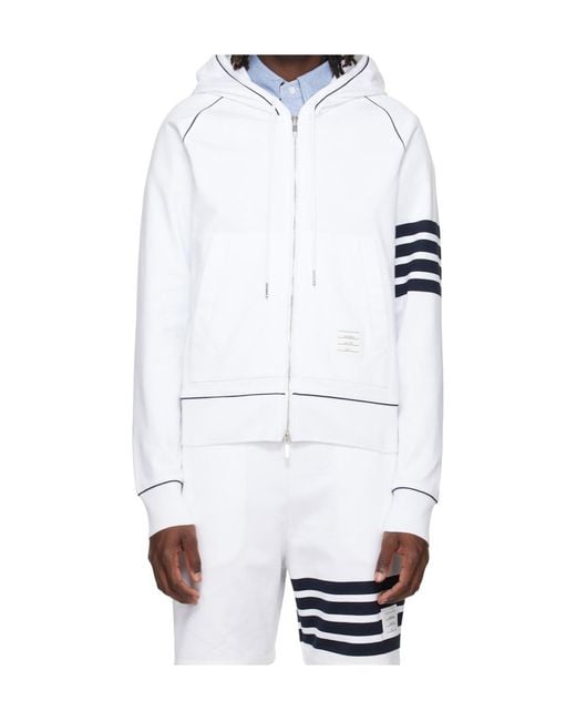 Thom Browne White Loopback Stripe-Detail Hoodie for men