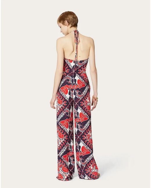 Valentino Red Archive Manifesto Bandana Printed Wide Leg Jumpsuit