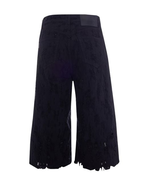 Haikure Blue Distressed Wide-Leg Shorts
