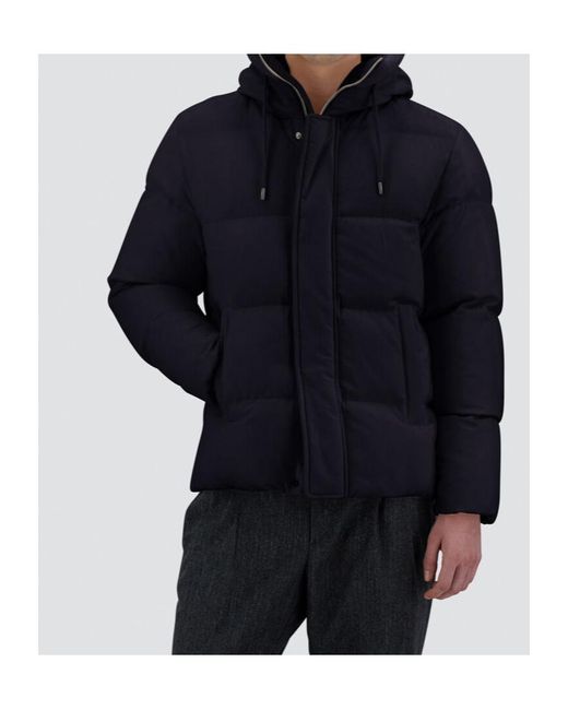 Herno Blue High-Neck Drawstring Bomber Jacket for men