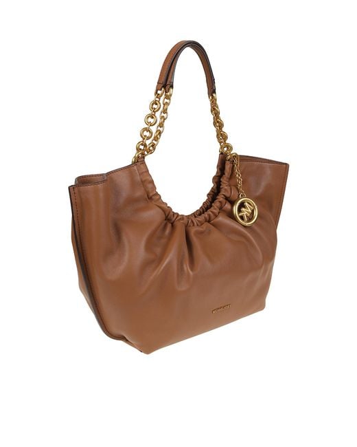 Michael Kors Brown Small Indie Cinch Chain-Link Shoulder Bag
