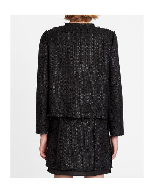 Lanvin Black Appliqué-Detail Fringed Tweed Jacket