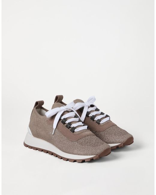Brunello Cucinelli Brown Sparkling Knit Sneakers
