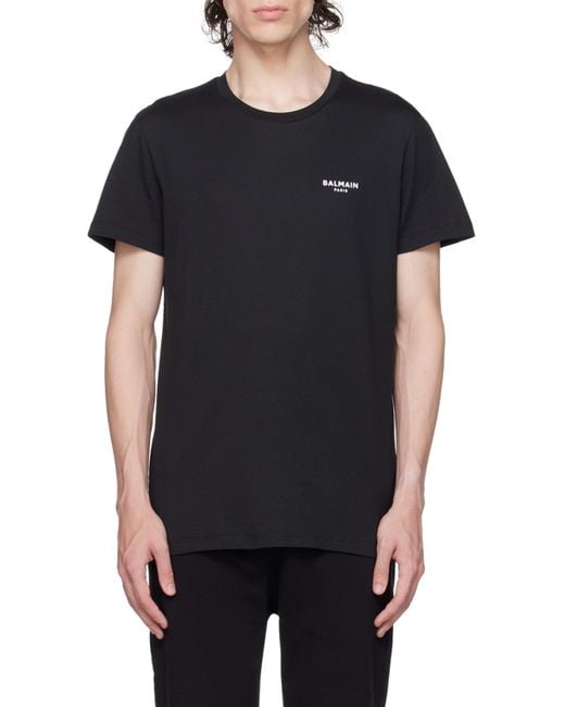 Balmain Black Flocked Logo Crewneck T-Shirt for men
