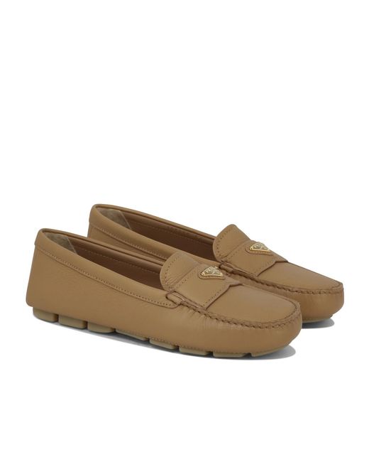 Prada Brown Buckskin-Print Embossed Driving Shoes
