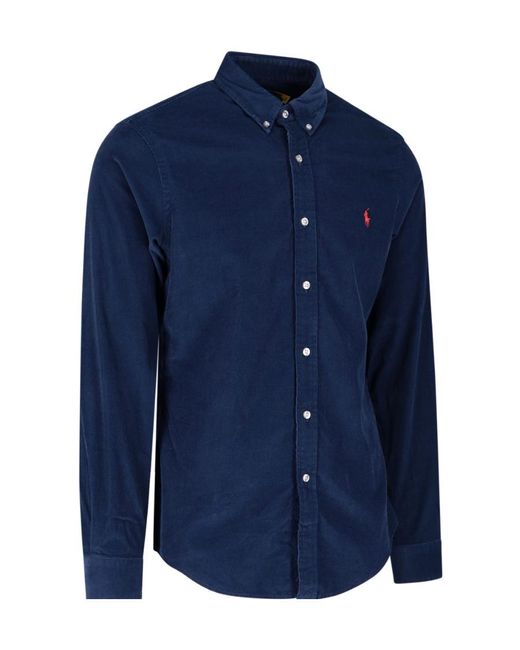 Polo Ralph Lauren Blue Logo Embroidered Curved Hem Shirt for men