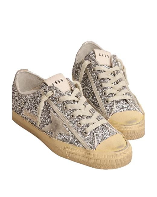 Golden Goose Deluxe Brand Brown V-Star Glittered Lace-Up Sneakers