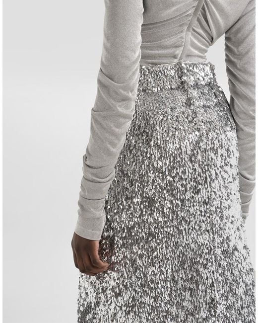 Dolce & Gabbana Gray Sequined Midi Skirt