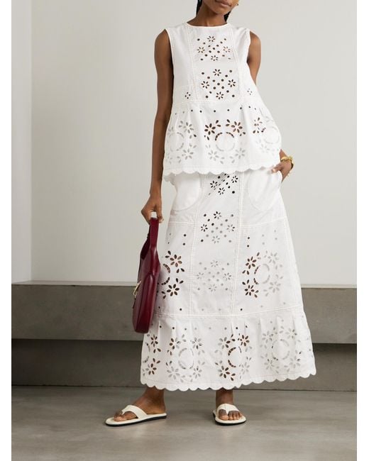 Vita Kin White Olympia Tiered Scalloped Broderie Anglaise Cotton-Poplin Maxi Skirt