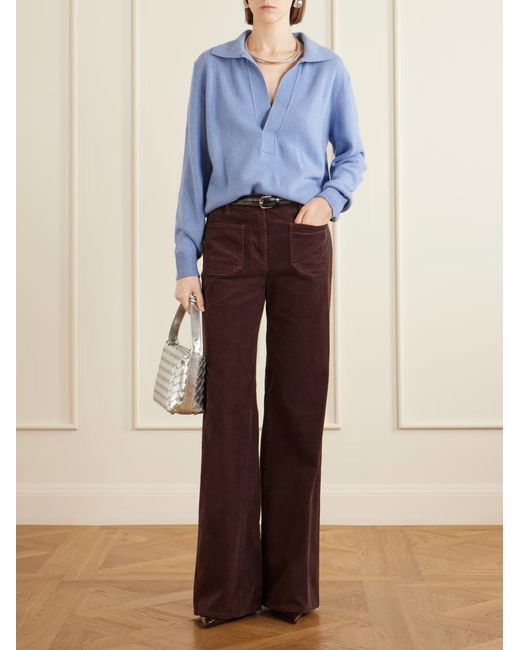 Victoria Beckham Blue Genevieve Wool And Cashmere Polo Shirt