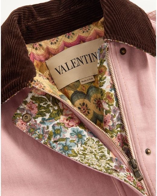 Valentino Pink Floral-Pocket Denim Peacoat