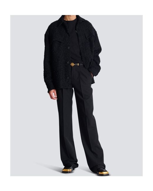 Balmain Blue Monogram Tweed Overshirt for men