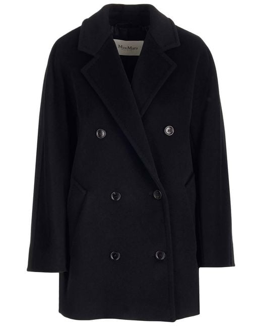 Max Mara Blue Double-Breasted Long-Sleeved Coat
