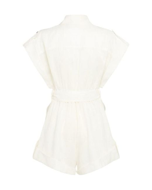 Zimmermann White Rhiannon Cuffed Linen Playsuit