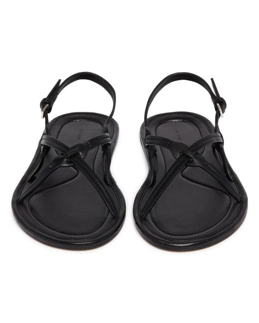 The Row Black Round-Toe Flat Sandals