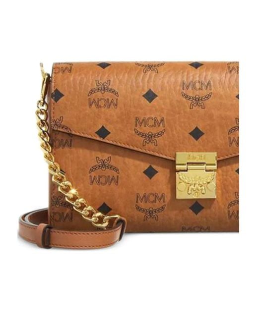 MCM Brown Tracy Foldover Top Medium Shoulder Bag