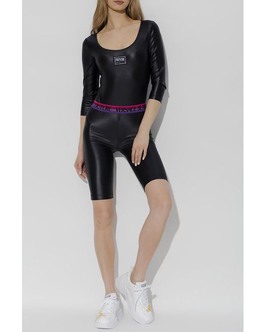 Versace Jeans Black Logo-Patch Long-Sleeve Bodysuit