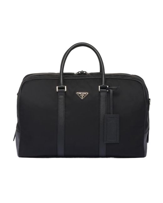 Prada Black Logo Plaque Zipped Travel Bag for men
