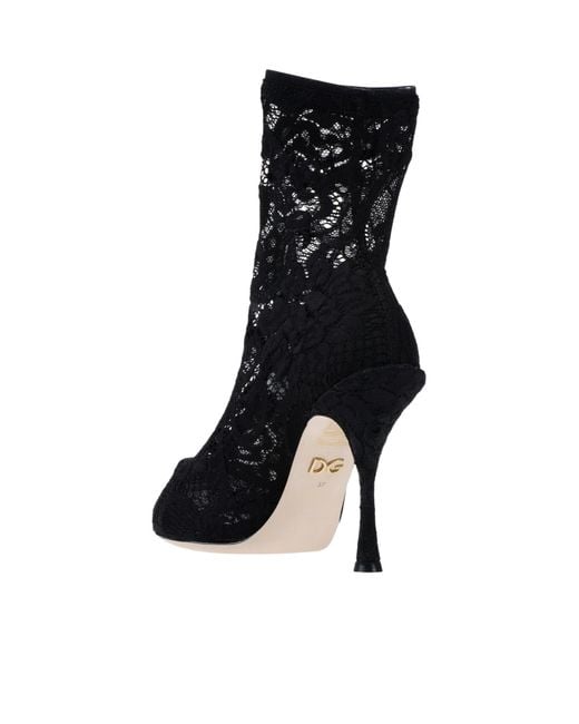Dolce & Gabbana Black Solid Lace Ankle Boots