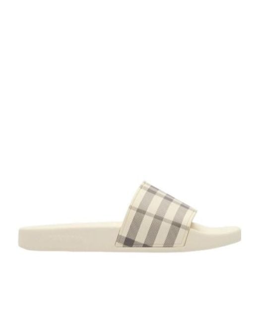 Burberry White Checked Slip-On Slides