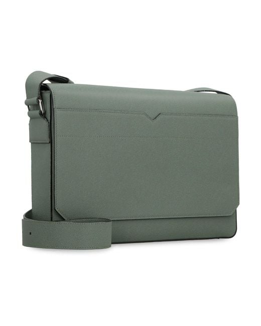 Valextra Green V-Line Foldover-Top Messenger Bag for men