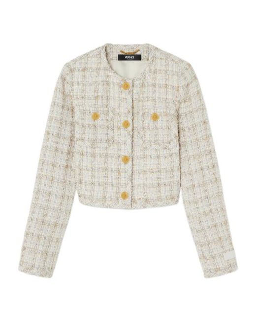 Versace White Button-Up Tweed Jacket