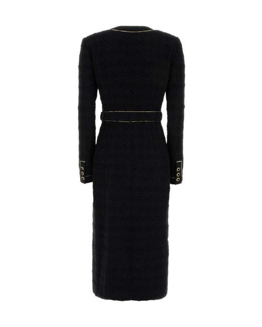 Alessandra Rich Black Belted Tweed Robe Coat