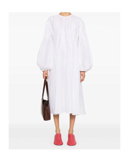 Jil Sander White Pleated Midi Dress