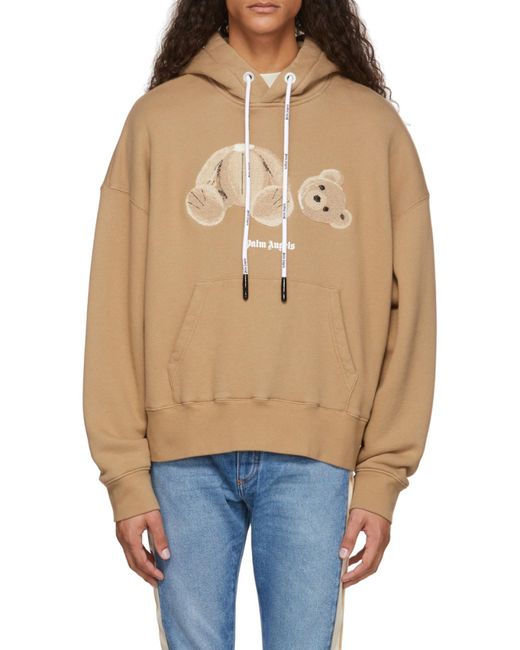 Palm Angels Natural Bear-Print Hoodie for men