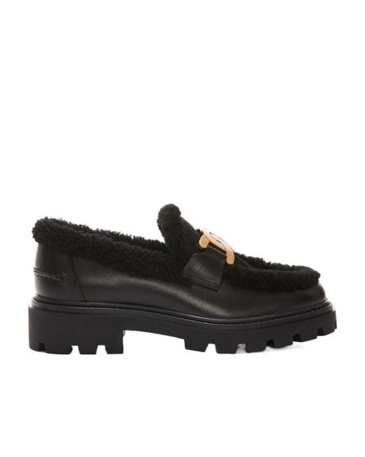 Tod's Black Shearling-Lined Chunky Loafers