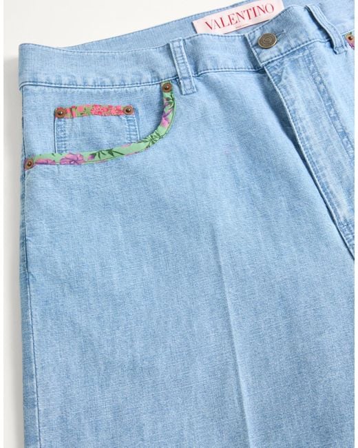 Valentino Blue Floral-Trim Bermuda Shorts for men