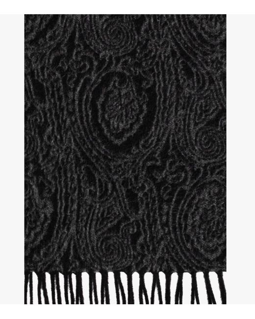 Etro Black Paisley Fringed Scarf for men