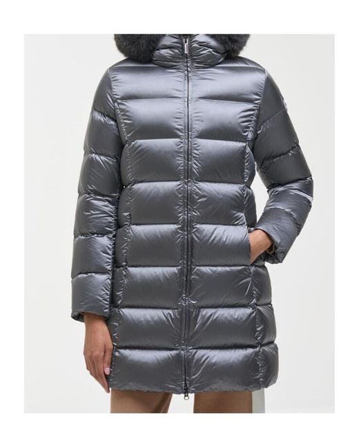 Colmar Gray Long Down Jacket With Faux Fur