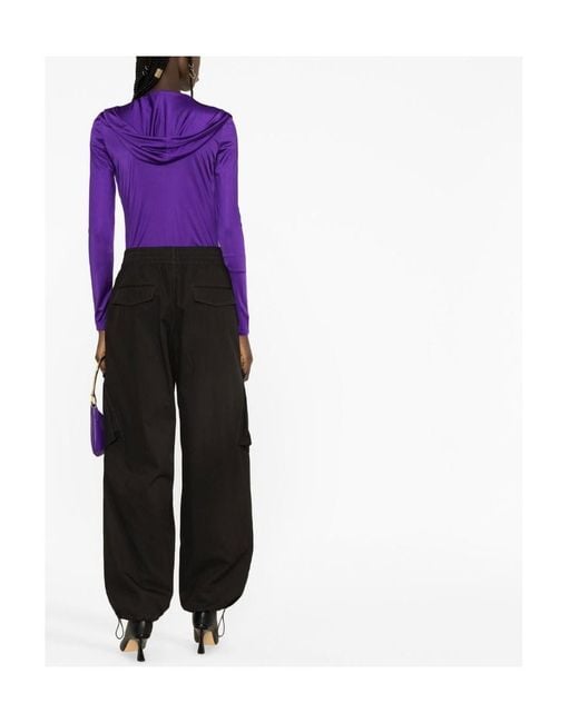 Versace Purple Cowl-Neck Detail Long Sleeve Bodysuit