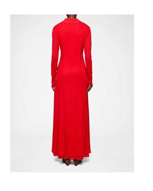 Ganni Red Draped Shirt Maxi Dress