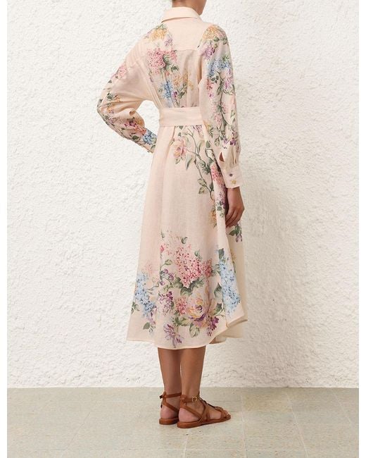 Zimmermann Pink Halliday Tucked Midi Shirt Dress