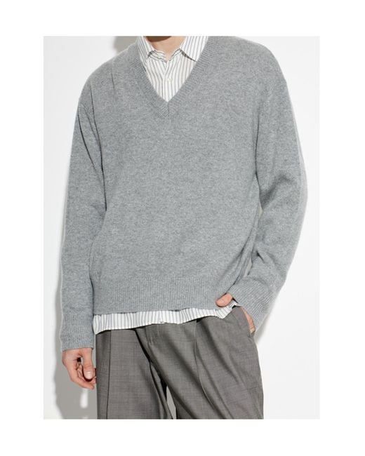 Officine Generale Gray Officine Générale Manu V-Neck Knitted Sweater for men