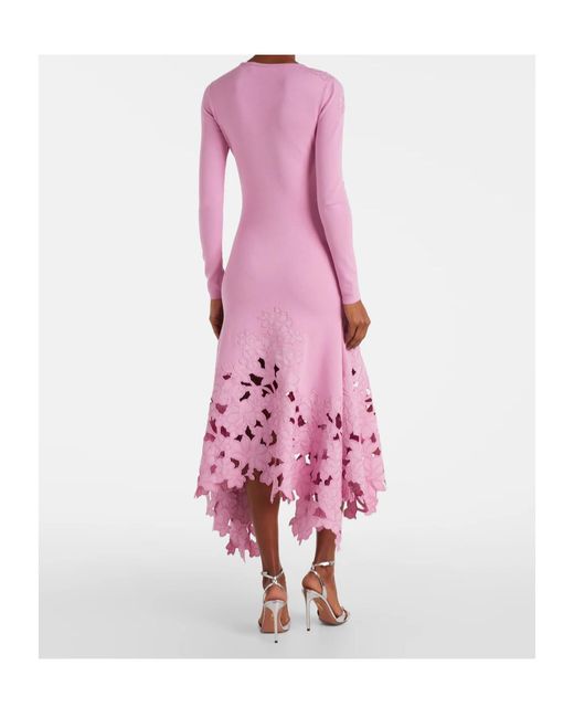 Oscar de la Renta Pink Floral Embroidered Midi Dress