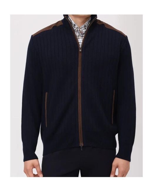 Paul & Shark Blue Ribbed Zip-Up Cardigan for men