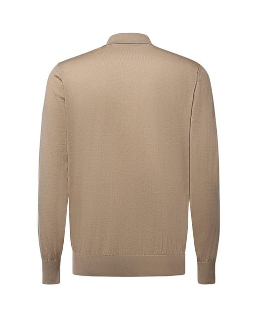 Eleventy Natural Long-Sleeved Knitted Polo Shirt for men